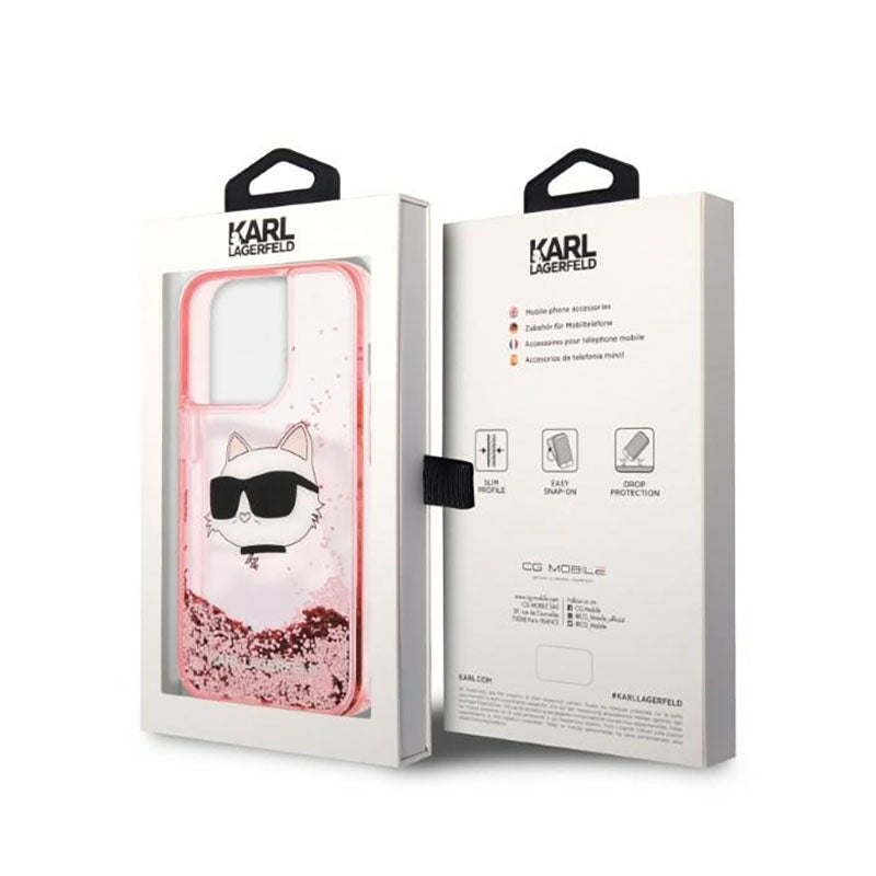 Karl Lagerfeld Liquid Glitter NFT Choupette Head – dėklas iPhone 14 Pro (rožinis)