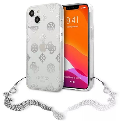 Guess Peony Chain Handle - Dėklas skirtas iPhone 13 mini (sidabrinis)