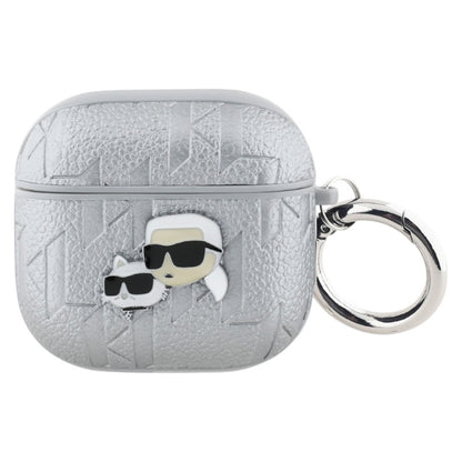 Karl Lagerfeld Monogram Karl & Choupette Head – dėklas „AirPods 4“ (sidabrinis)