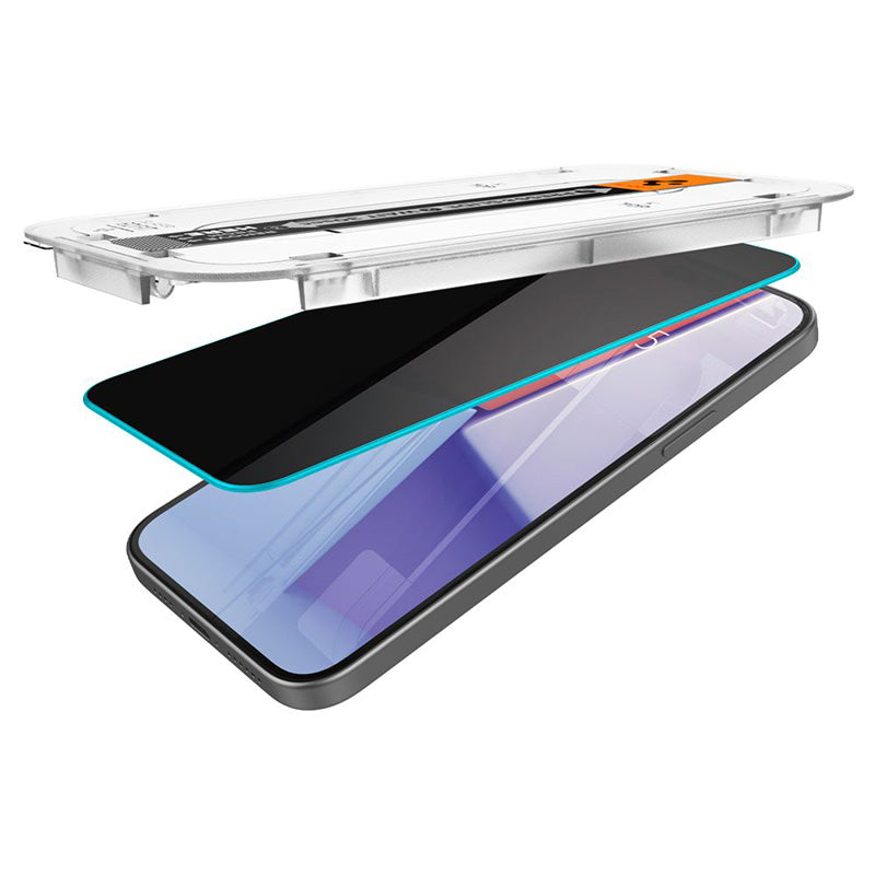 Spigen GLAS.TR EZ FIT Privacy – grūdintas stiklas su privatumo filtru, skirtas iPhone 15 Plus / 16 Plus