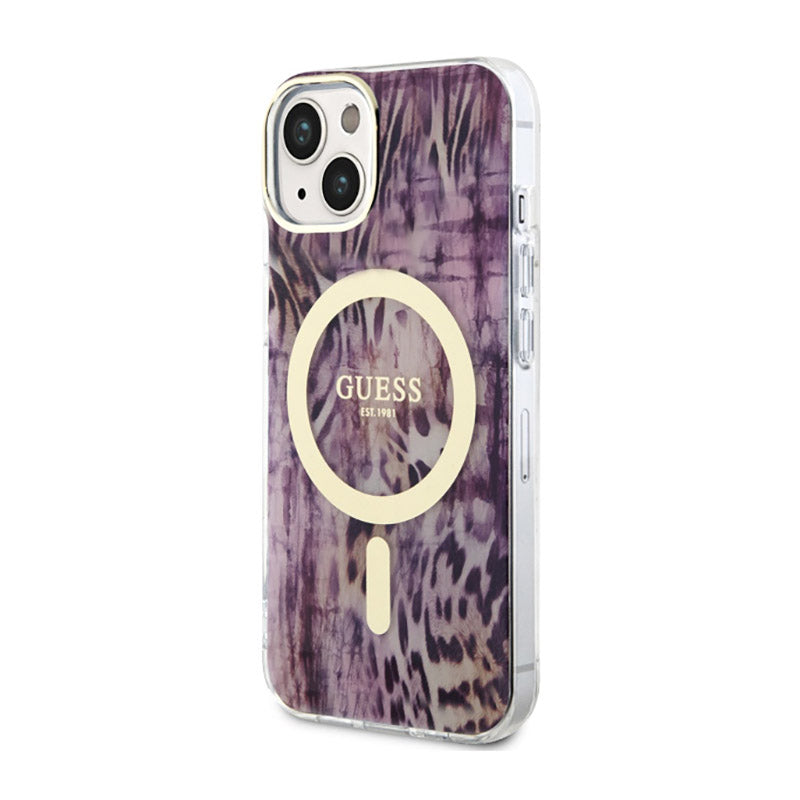 Guess Leopard MagSafe – Dėklas iPhone 14 (rožinis)