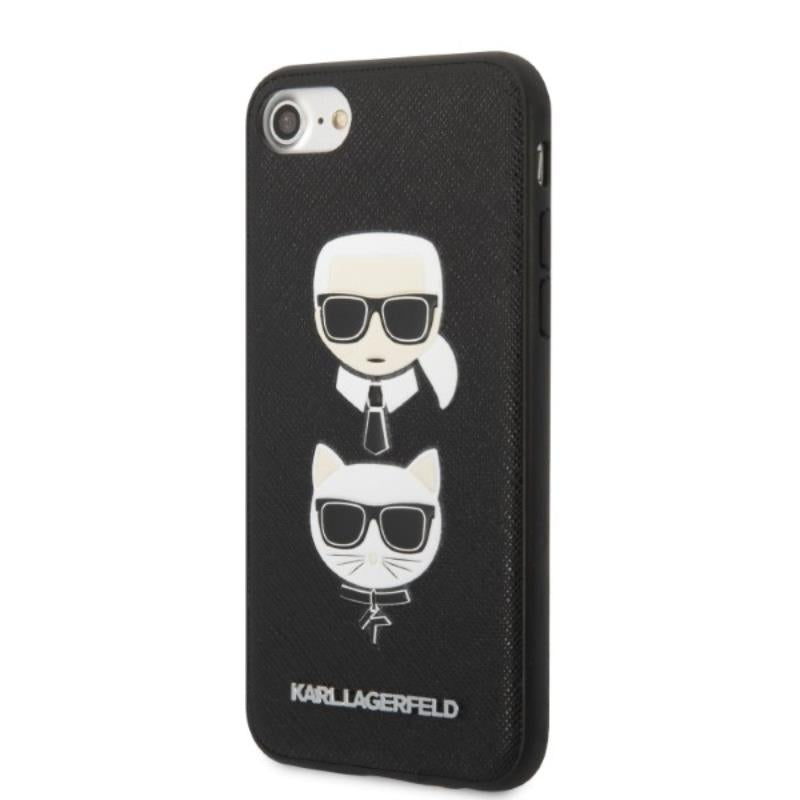 Karl Lagerfeld Saffiano Karl & Choupette Heads - dėklas skirtas iPhone SE 2022 / SE 2020 / 8 / 7 (Juodas)