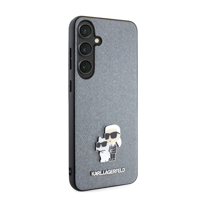 Karl Lagerfeld Saffiano Karl & Choupette Metal Pin – Samsung Galaxy S24+ dėklas (pilkas)