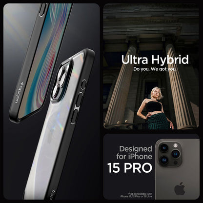 Spigen Ultra Hybrid – dėklas, skirtas „iPhone 15 Pro“ (matinė juoda)