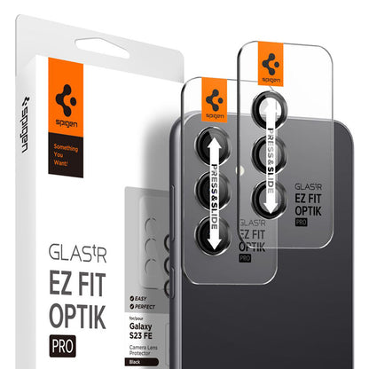 Spigen Optik Pro GLAS.TR EZ Fit kameros apsauga 2-Pack - Lęšio apsauginis stiklas skirtas Samsung Galaxy S23 FE (2 vnt) (juoda)