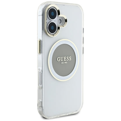 Guess IML Metal Colored Circle Classic Logo MagSafe – dėklas iPhone 16 (pilkas)