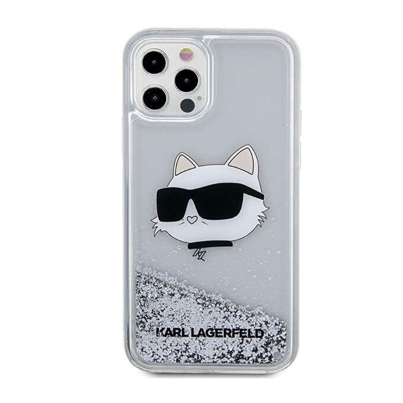 Karl Lagerfeld Liquid Glitter NFT Choupette Head - "iPhone 12" / "iPhone 12 Pro" dėklas (sidabrinis)
