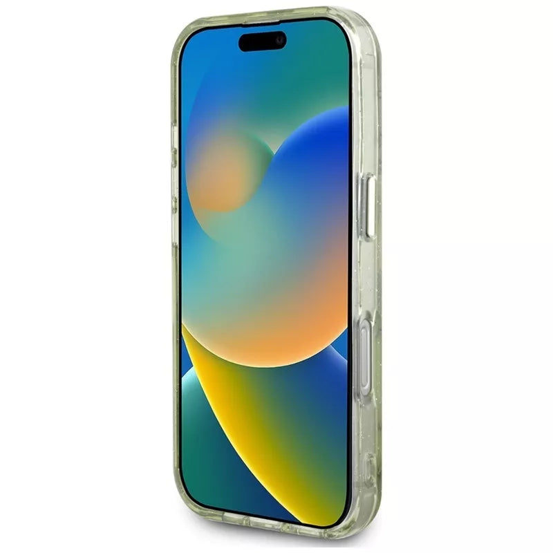 Guess Blizgančių gėlių trikampiai mygtukai MagSafe – dėklas skirtas iPhone 16 Pro Max (žalias)