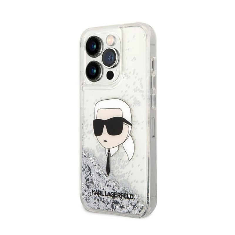 Karl Lagerfeld Liquid Glitter NFT Karl's Head – dėklas, skirtas iPhone 14 Pro Max (sidabrinis)