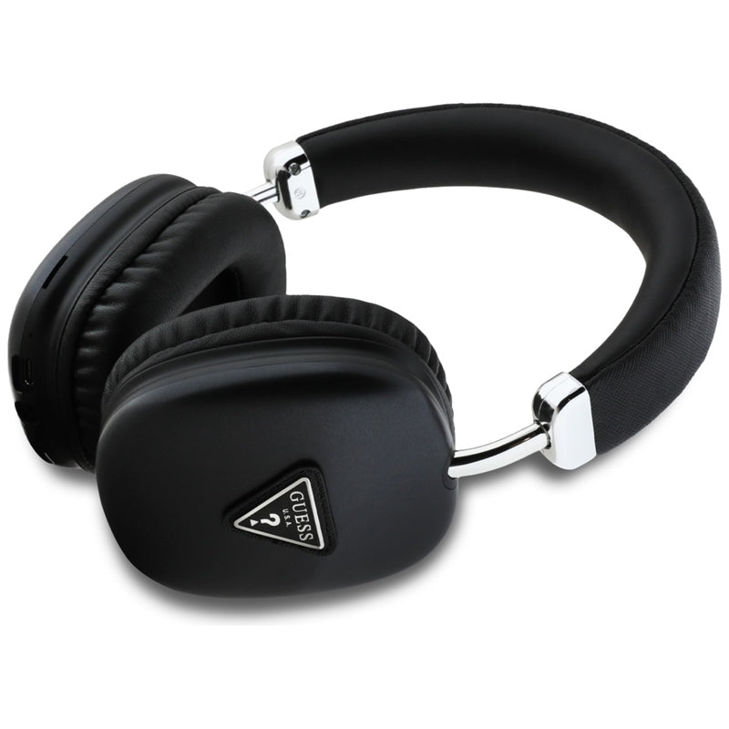 Guess Metallic Triangle Logo – belaidės ant ausinės „Bluetooth V5.3“ (juodos)