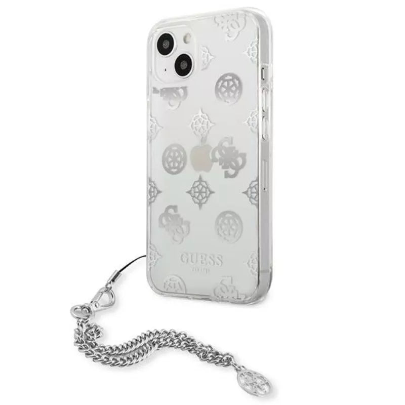 Guess Peony Chain Handle - Dėklas skirtas iPhone 13 mini (sidabrinis)