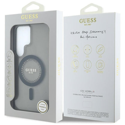 Guess Rhinestones Printed Classic Logo MagSafe – dėklas, skirtas „Samsung Galaxy S25 Ultra“ (juodas)