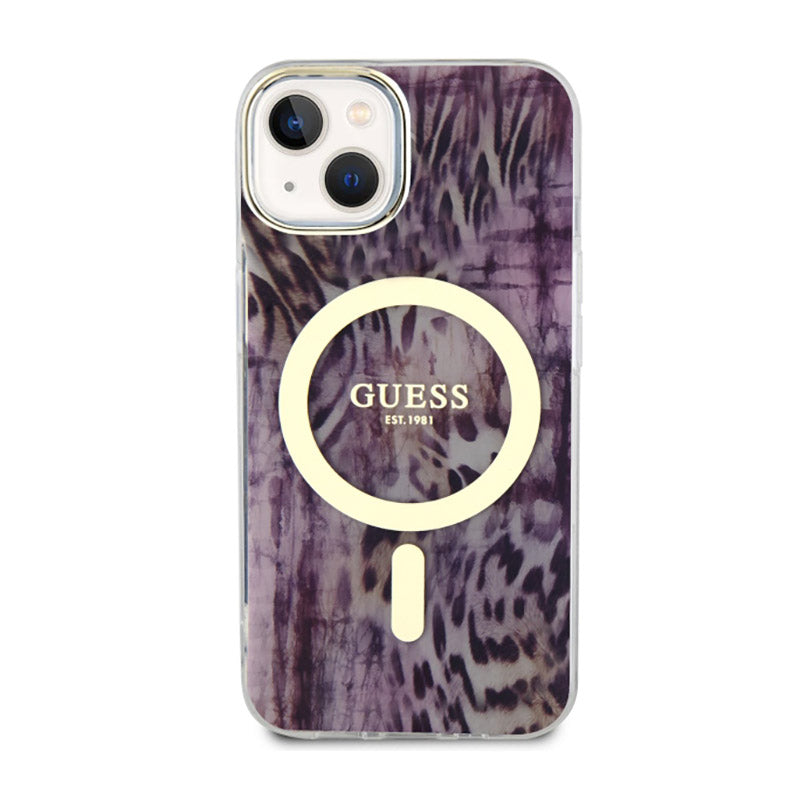 Guess Leopard MagSafe – Dėklas iPhone 14 (rožinis)