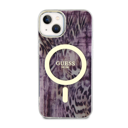 Guess Leopard MagSafe – Dėklas iPhone 14 (rožinis)