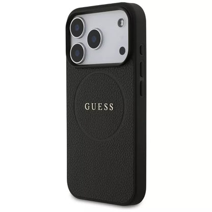Guess Tekstūruotas žiedas MagSafe - Dėklas iPhone 17 Pro (juodas)