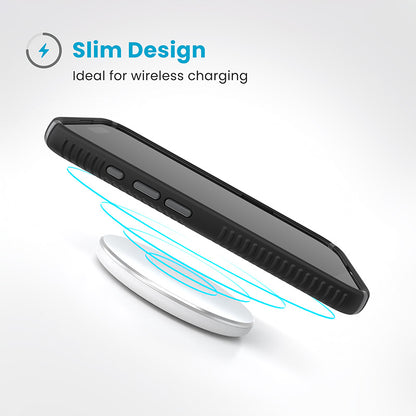 Speck Presidio2 Grip – dėklas iPhone 16 (juodos / skaidrios pilkos / baltos spalvos)