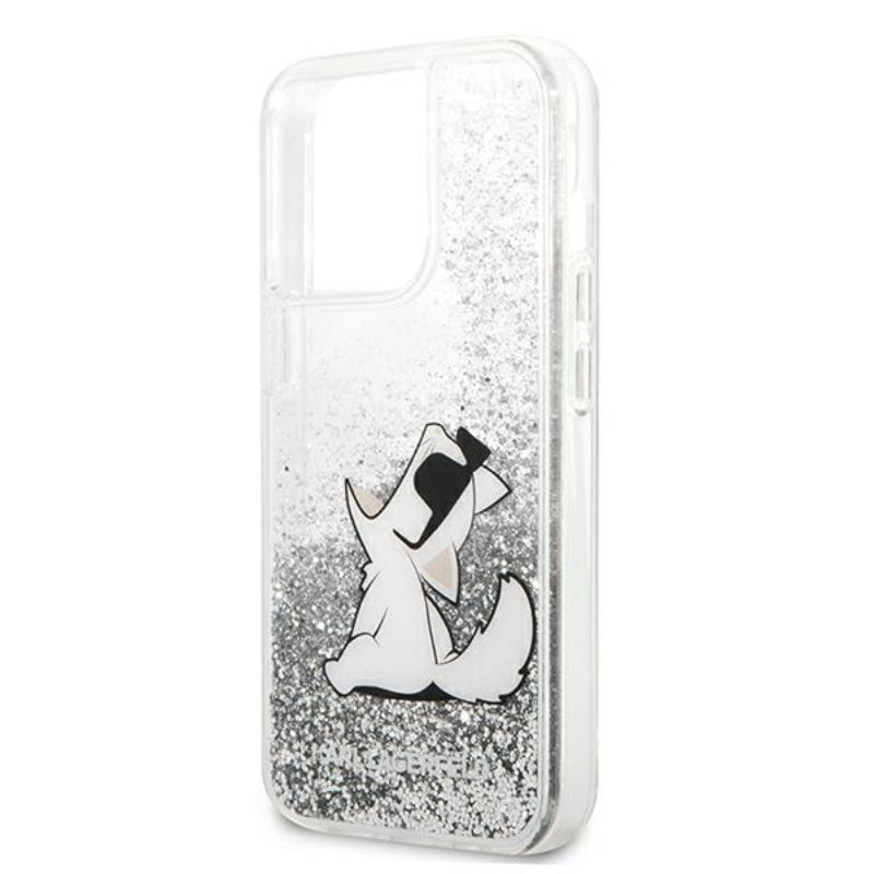 Karl Lagerfeld Liquid Glitter Choupette Fun – „iPhone 13 Pro Max“ dėklas (sidabrinis)