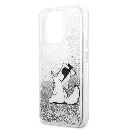 Karl Lagerfeld Liquid Glitter Choupette Fun – „iPhone 13 Pro Max“ dėklas (sidabrinis)