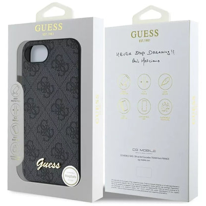 Guess 4G Script Logo MagSafe – dėklas iPhone 16e (juodas)