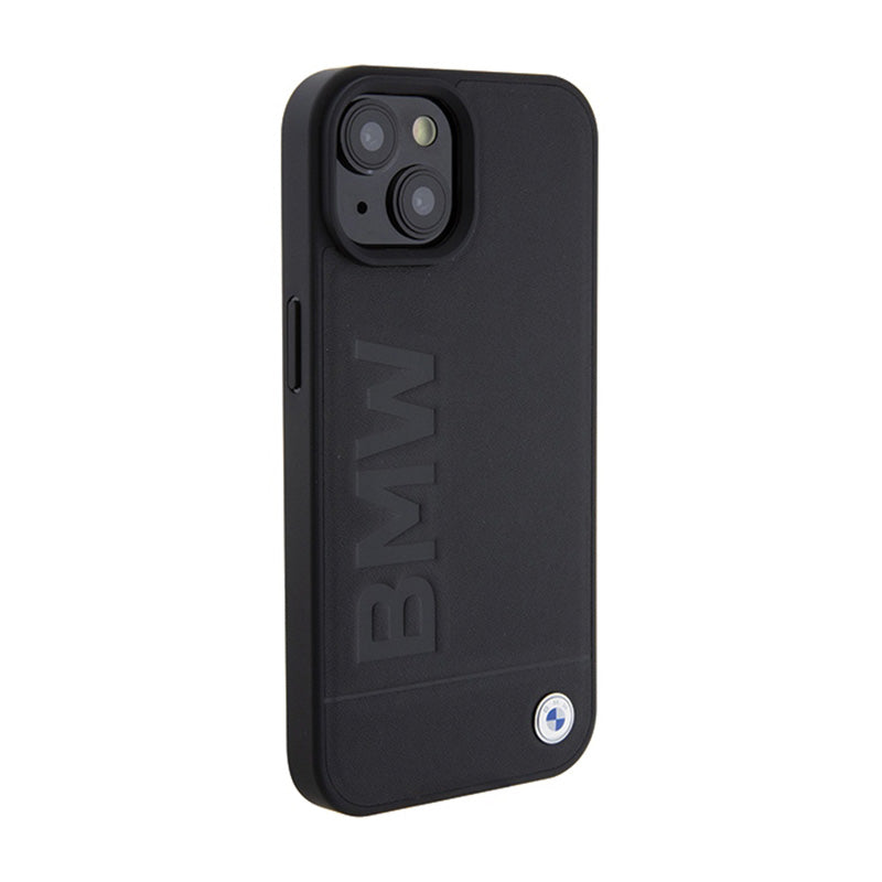 BMW Leather Hot Stamp – dėklas skirtas iPhone 15 (juodos spalvos)