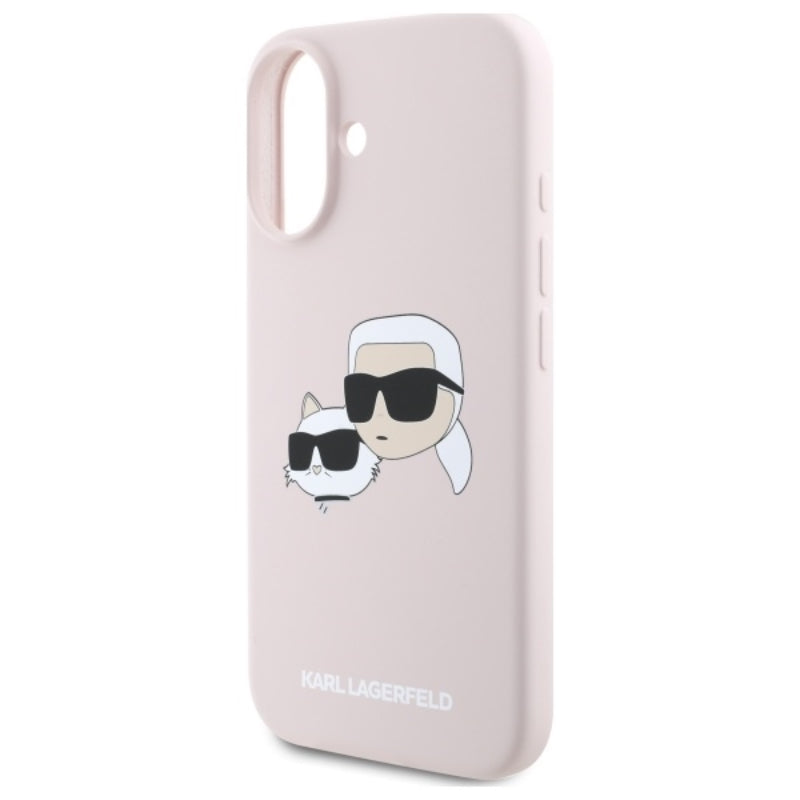 Karl Lagerfeld silikoninis „Double Heads Print MagSafe“ dėklas „iPhone 16“ (rožinis)