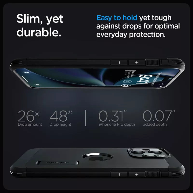Spigen Tough Armor Mag MagSafe dėklas, skirtas iPhone 15 Pro (juodas)