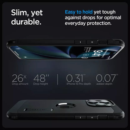 Spigen Tough Armor Mag MagSafe dėklas, skirtas iPhone 15 Pro (juodas)