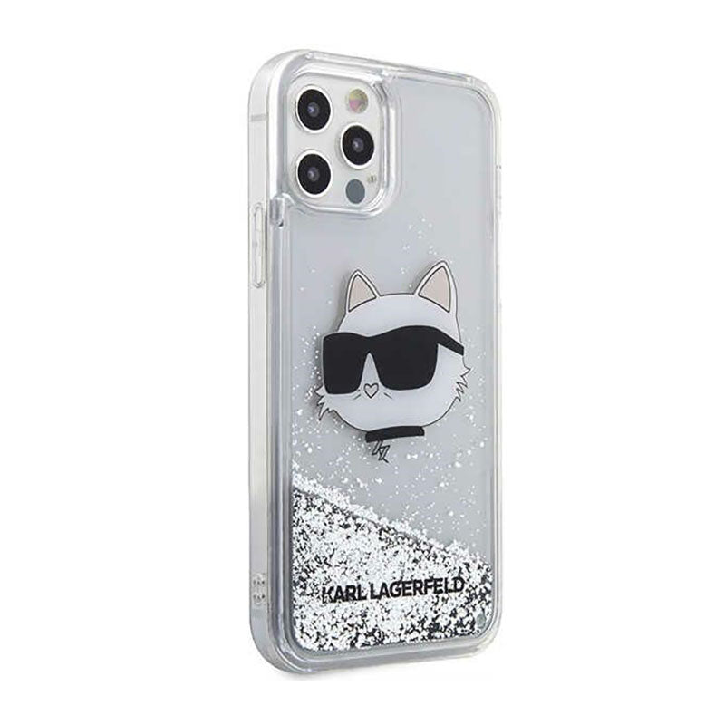 Karl Lagerfeld Liquid Glitter NFT Choupette Head - "iPhone 12" / "iPhone 12 Pro" dėklas (sidabrinis)