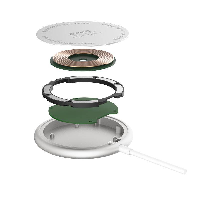 Crong MagSpot – Aliuminio belaidis „MagSafe“ įkroviklis (sidabriškai baltas)