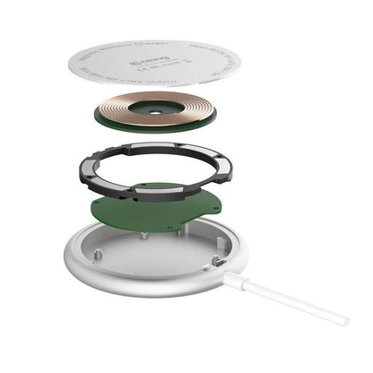 Crong MagSpot – Aliuminio belaidis „MagSafe“ įkroviklis (sidabriškai baltas)