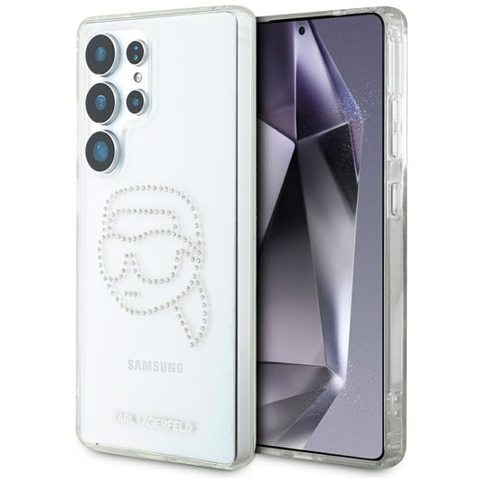 Karl Lagerfeld Rhinestones Karl Head Logo – dėklas, skirtas „Samsung Galaxy S25 Ultra“ (skaidrus)