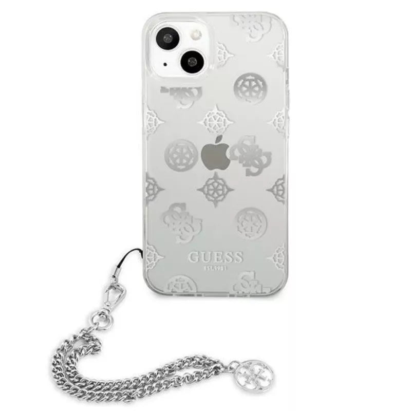 Guess Peony Chain Handle - Dėklas skirtas iPhone 13 mini (sidabrinis)