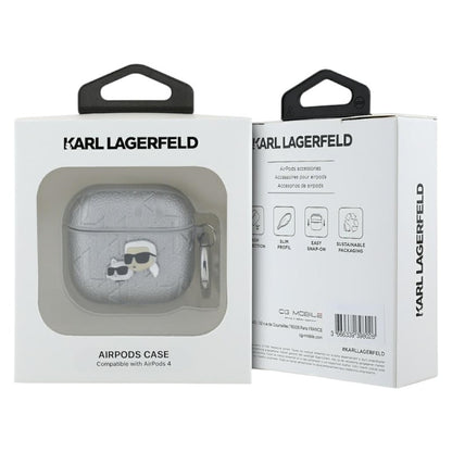 Karl Lagerfeld Monogram Karl & Choupette Head – dėklas „AirPods 4“ (sidabrinis)