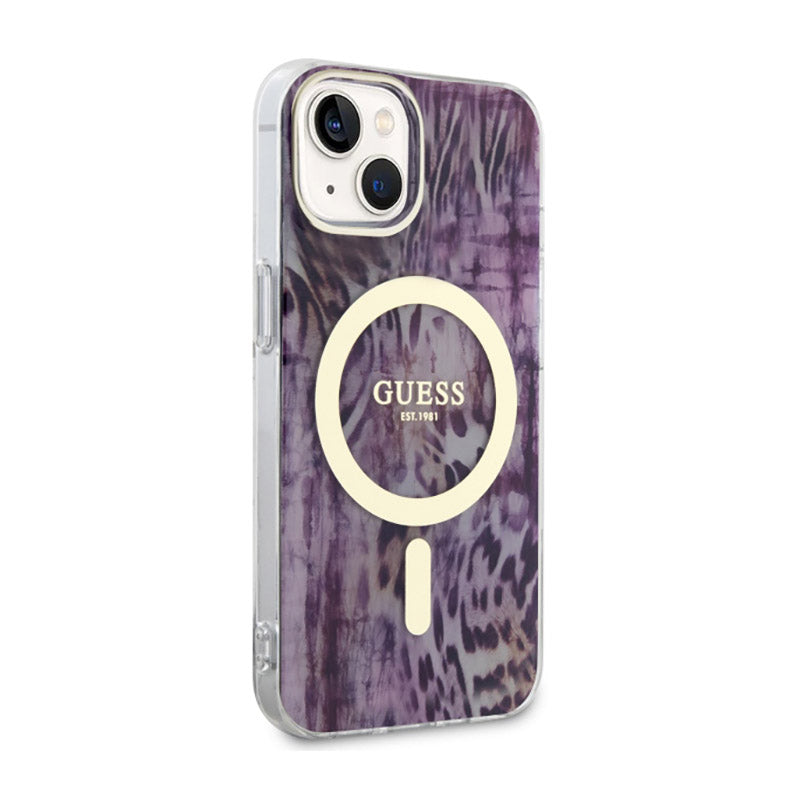 Guess Leopard MagSafe – Dėklas iPhone 14 (rožinis)
