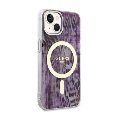 Guess Leopard MagSafe – Dėklas iPhone 14 (rožinis)
