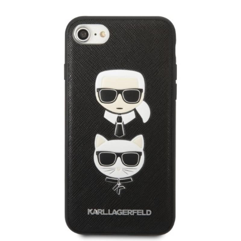 Karl Lagerfeld Saffiano Karl & Choupette Heads - dėklas skirtas iPhone SE 2022 / SE 2020 / 8 / 7 (Juodas)