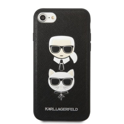 Karl Lagerfeld Saffiano Karl & Choupette Heads - dėklas skirtas iPhone SE 2022 / SE 2020 / 8 / 7 (Juodas)