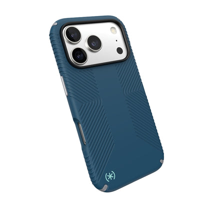 Speck Presidio2 Grip MagSafe – Dėklas iPhone 17 Pro (Tamsiai mėlynos / Sidabro metalo)