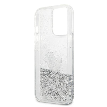 Karl Lagerfeld Liquid Glitter Choupette Fun – „iPhone 13 Pro Max“ dėklas (sidabrinis)