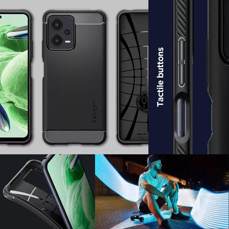 Spigen Rugged Armor – Dėklas, skirtas Xiaomi Redmi Note 12 5G / POCO X5 5G (juodas)