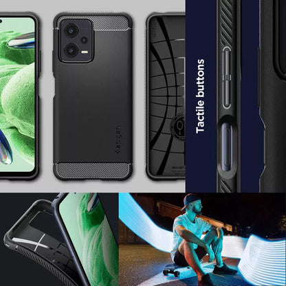 Spigen Rugged Armor – Dėklas, skirtas Xiaomi Redmi Note 12 5G / POCO X5 5G (juodas)