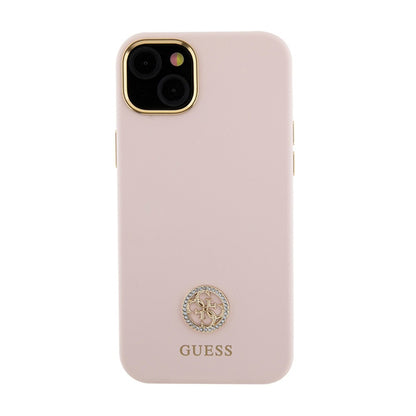 Guess Silicone Logo Strass 4G - iPhone 15 dėklas (rožinis)