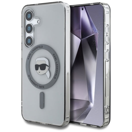 Karl Lagerfeld Button Karl Head Printed Logo MagSafe - dėklas, skirtas Samsung Galaxy S25 (juoda)
