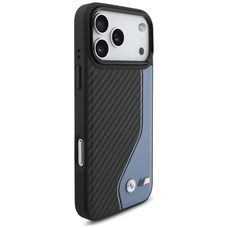 BMW M Carbono Logotipas MagSafe dėklas iPhone 17 Pro Max (mėlynas)