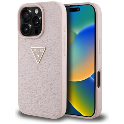 Guess Hot Stamp 4G Pattern Triangle Metal Logo - „iPhone 16 Pro“ dėklas (rožinis)