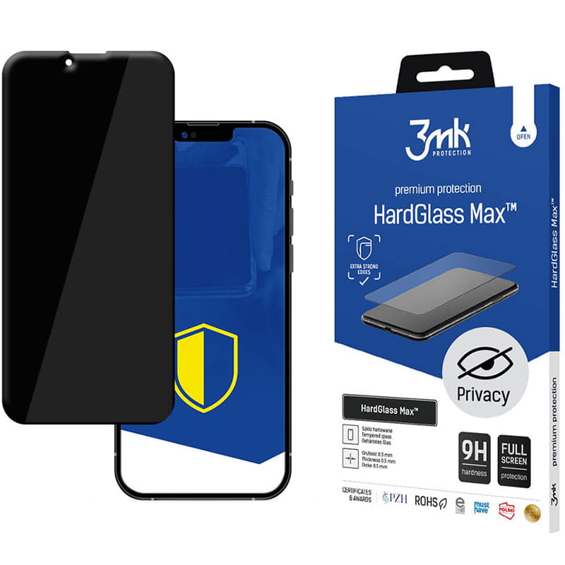 3MK HardGlass Max Privacy – grūdintas stiklas su privatumo filtru, skirtas „iPhone 14“ / „iPhone 13“ / „iPhone 13 Pro“ (juoda)
