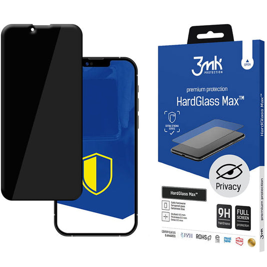 3MK HardGlass Max Privacy – grūdintas stiklas su privatumo filtru, skirtas „iPhone 14“ / „iPhone 13“ / „iPhone 13 Pro“ (juoda)