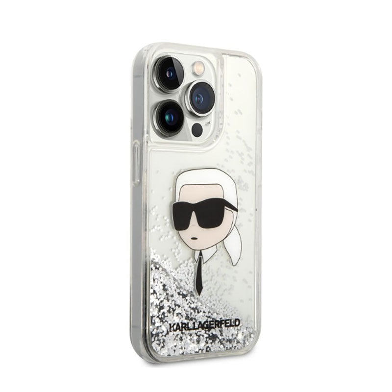 Karl Lagerfeld Liquid Glitter NFT Karl's Head – dėklas, skirtas iPhone 14 Pro Max (sidabrinis)