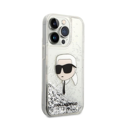 Karl Lagerfeld Liquid Glitter NFT Karl's Head – dėklas, skirtas iPhone 14 Pro Max (sidabrinis)