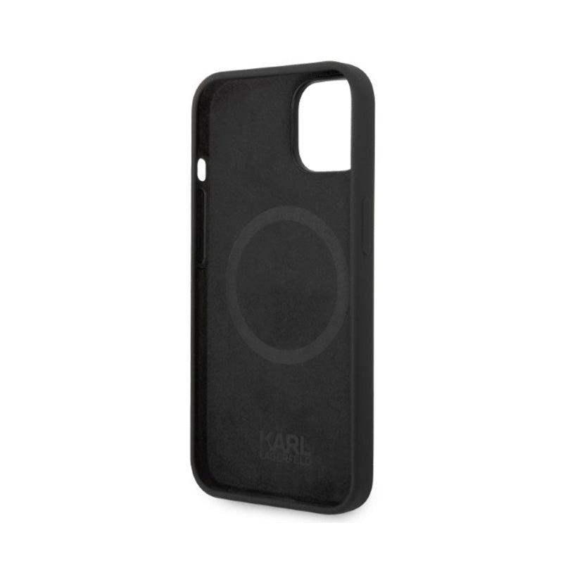Karl Lagerfeld Silikoninis Ikonik MagSafe Dėklas – iPhone 15 Plus / 14 Plus (juodas)